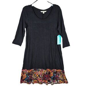 The Pioneer Woman Black & Multicolor Floral Border Print Dress 3/4 Sleeve Size S